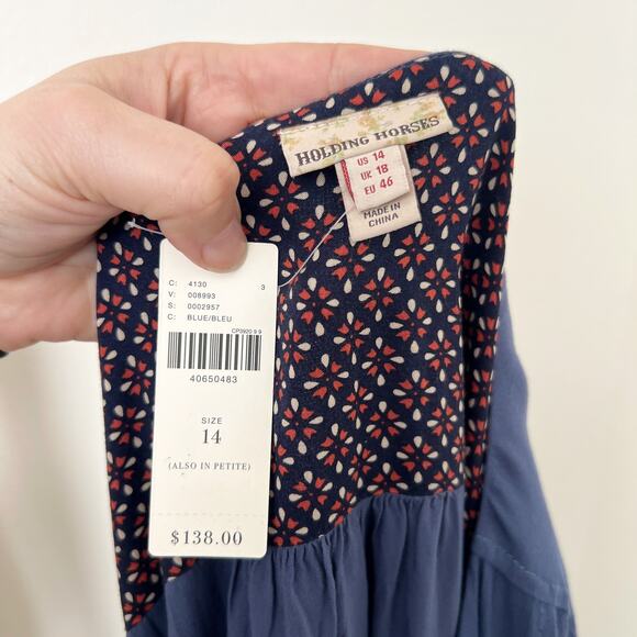 [Anthropologie] Holding Horses Blue Dip Dye Tie Front Peasant Mini Dress Size 14 - Picture 11 of 12
